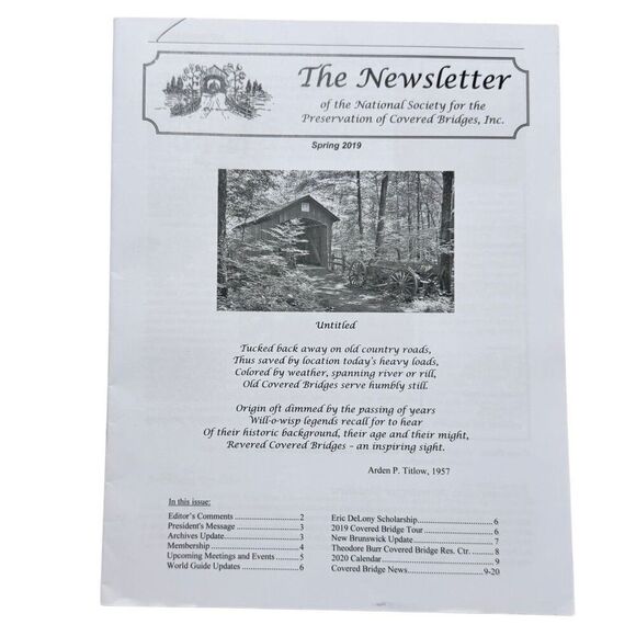 The Newsletter National Society for Preservation of Covered Bridges Spring 2019 - Picture 1 of 2